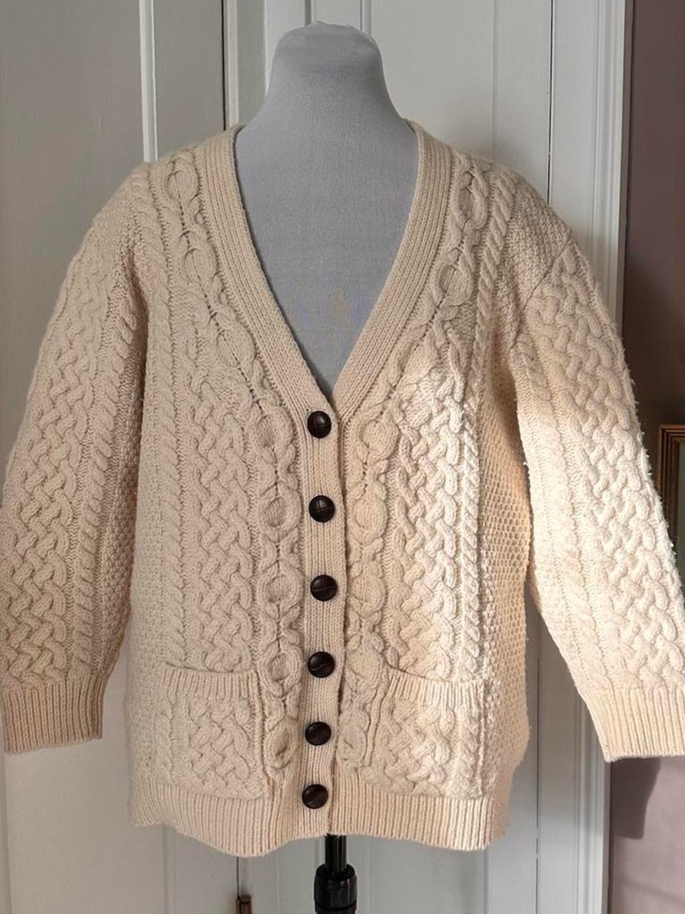 Aran Crafts merino wool cream cable-knit cardigan